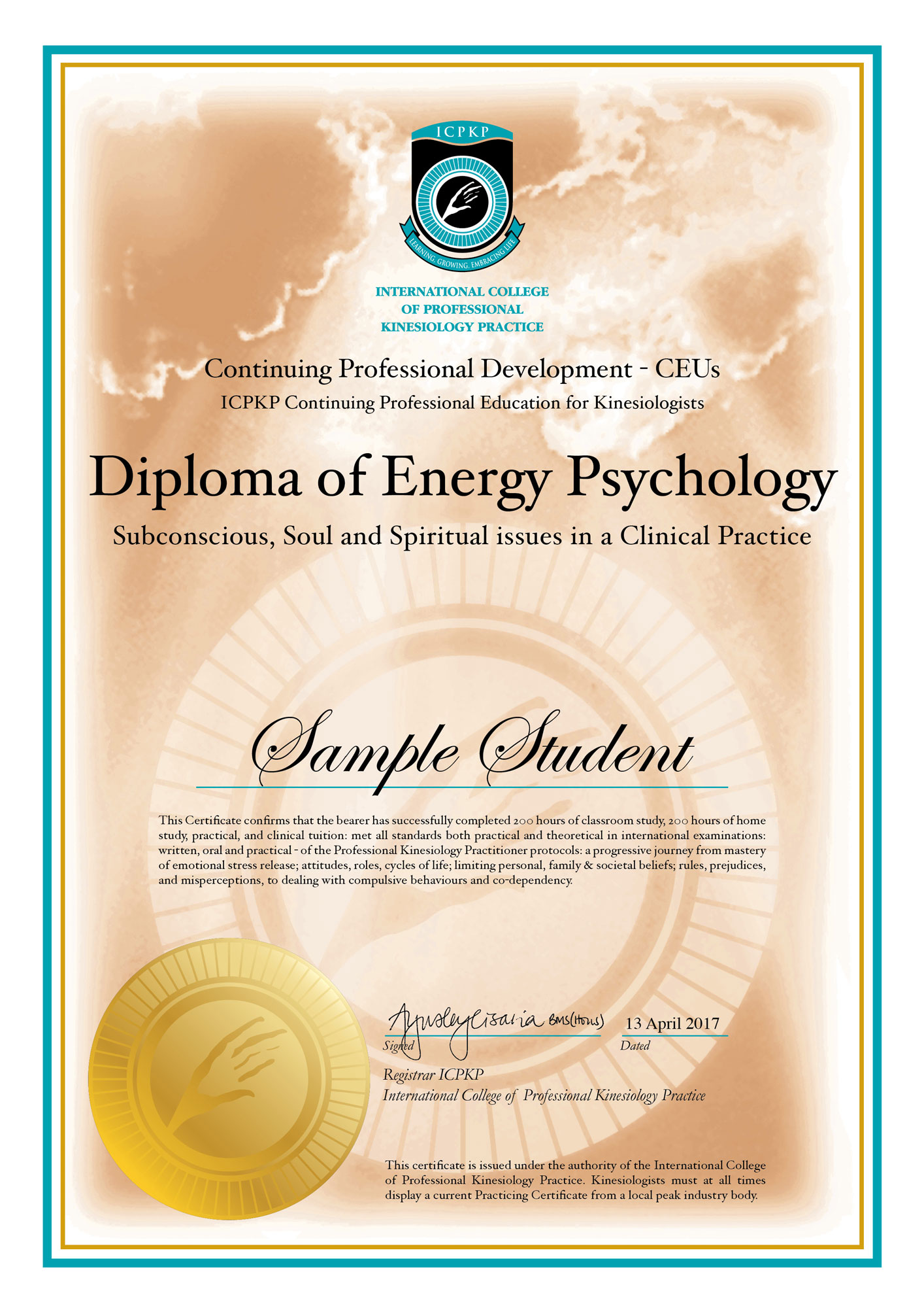 Diploma of Energy Psychology certificate